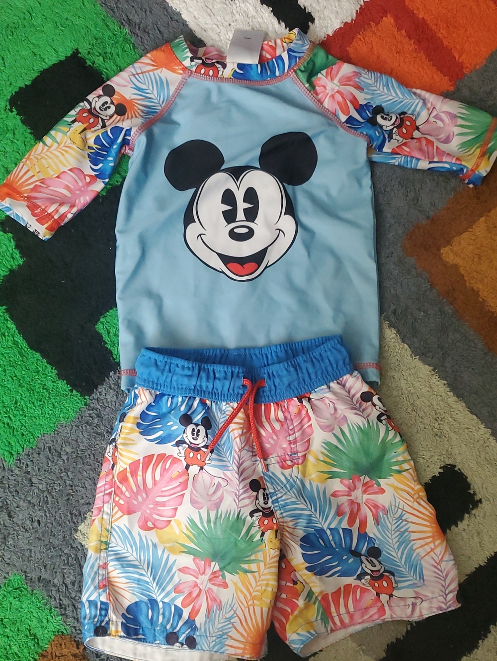 Disney Kids Two-Piece Mickey Mouse Blue Tropical Swim Set